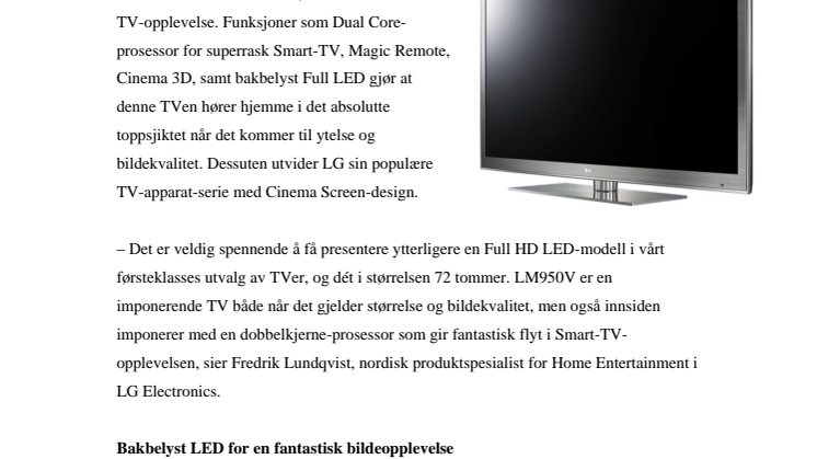 IFA 2012: RASKERE OG STØRRE MED BEDRE BILDE –   LG LANSERER BAKBELYST 72-TOMMERS LED-TV  