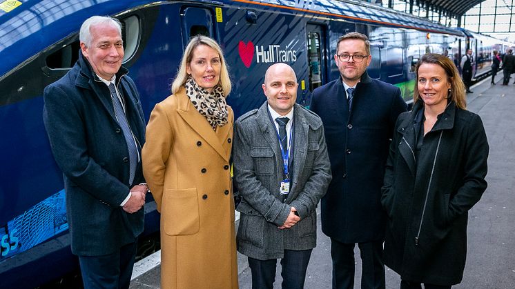 Steve Montgomery, MD First Rail, Louise Cheeseman, MD Hull Trains, Richard Vernon, Fleet Project Engineer Hull Trains, Jim Brewin, Project Director Hitachi Rail, Susan Holliday, Angel Trains  