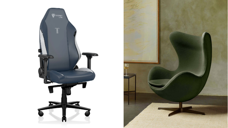 Image of the Titan chair (left) from the Secretlab website,  and image of the Egg chair from the Fritz Hansen website