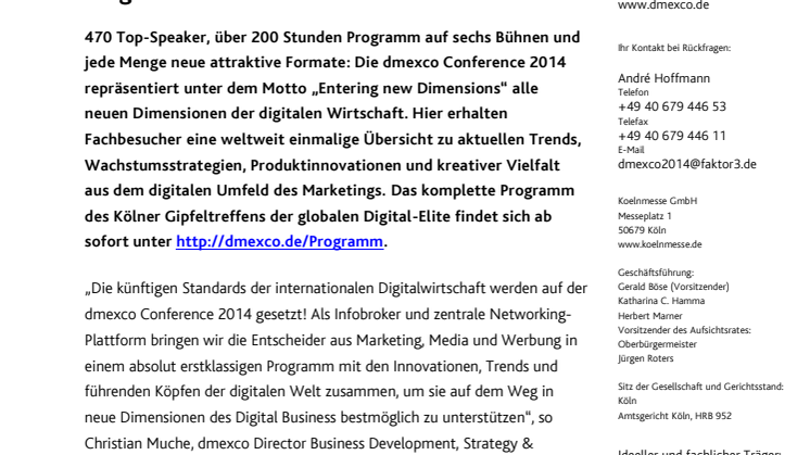 Vorhang auf: dmexco 2014 stellt Conference Programm der Extraklasse vor