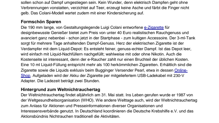 Alternative am Weltnichtrauchertag: e-Zigarette von Star-Designer Luigi Colani