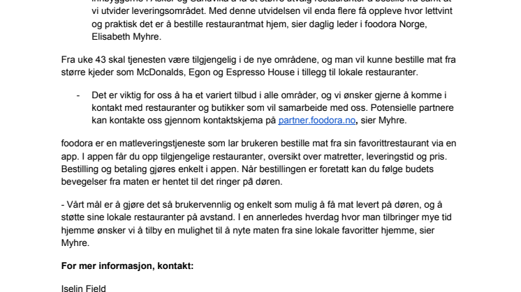 foodora utvider i Asker og Sandvika