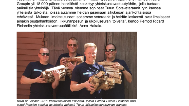 Vastuullisuuden Päivän talkoot itsenäisyyden juhlavuonna Turun Sotaveteraanien hyväksi