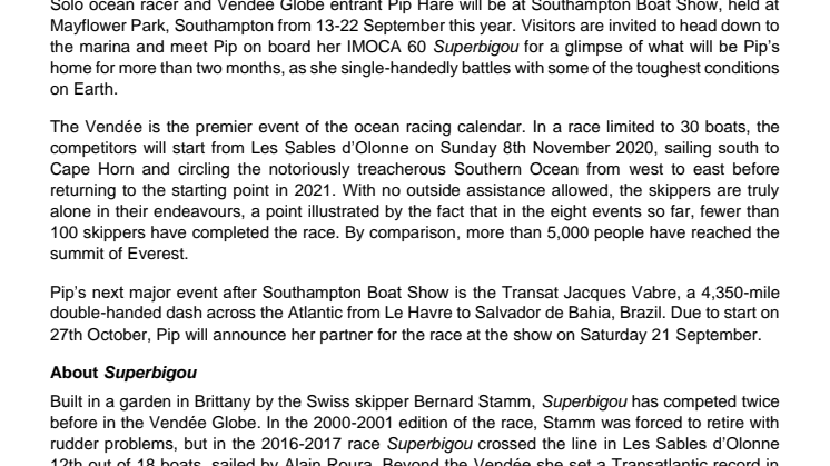 Jump aboard Pip Hare’s round-the-world racing yacht at Southampton Boat Show