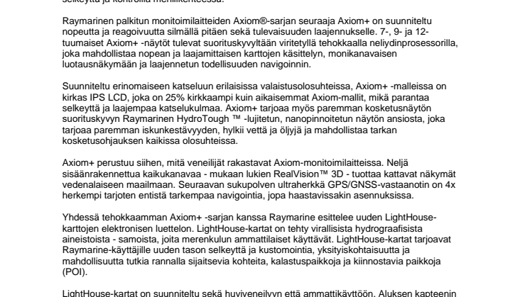 FLIR esittelee Raymarine Axiom+ monitoiminavigointinäytöt ja uuden elektronisen karttaluettelon