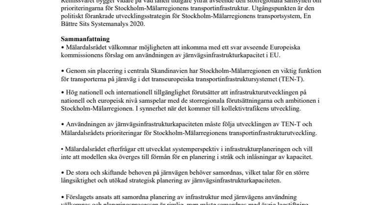 Mälardalsrådets remissvar avseende Europeiska kommissionens förslag till förordning om användningen av järnvägsinfrastrukturkapacitet i EU.pdf