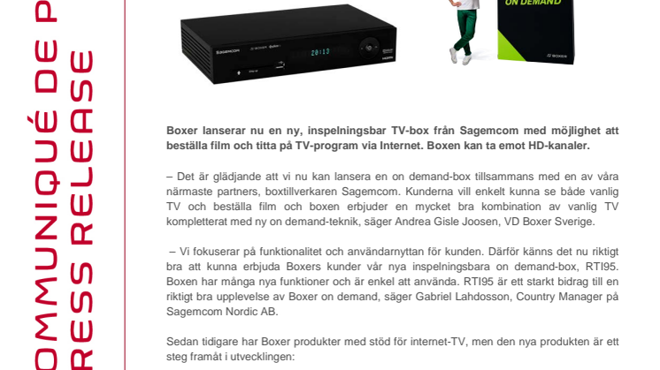 BOXER LANSERAR EN NY BOX FÖR INTERNET-TV TILLSAMMANS MED SAGEMCOM