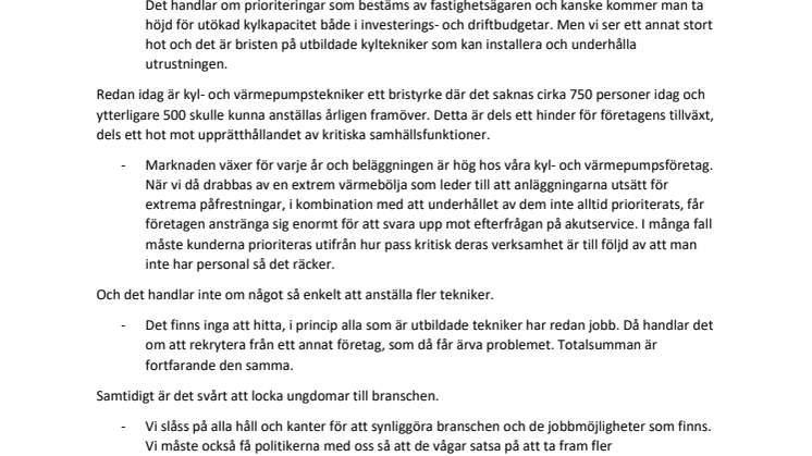 Effekten av värmeböljor förvärras av brist på kyltekniker