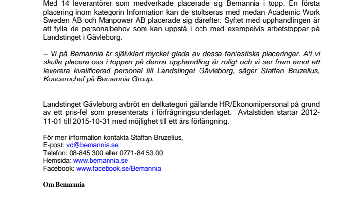 Bemannia skriver avtal med Landstinget Gävleborg