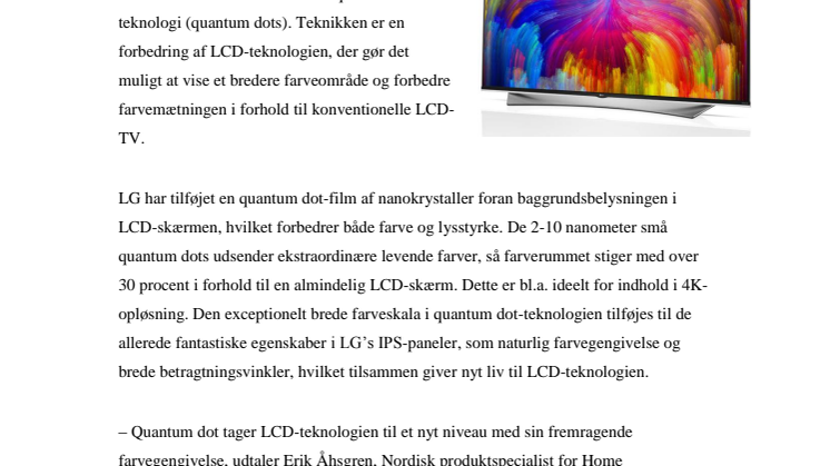 LG FORBEDRER LCD-TEKNOLOGIEN MED QUANTUM  DOT-TV I 2015