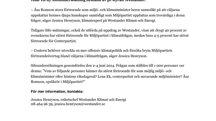 Ny Sifoundersökning: Störst förtroende för Romson som miljö- och klimatminister