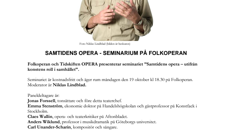 Samtidens opera - seminarium på Folkoperan