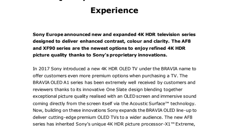 ​Sony lancerer nye OLED og LCD 4K HDR tv’er med forbedret billedkvalitet