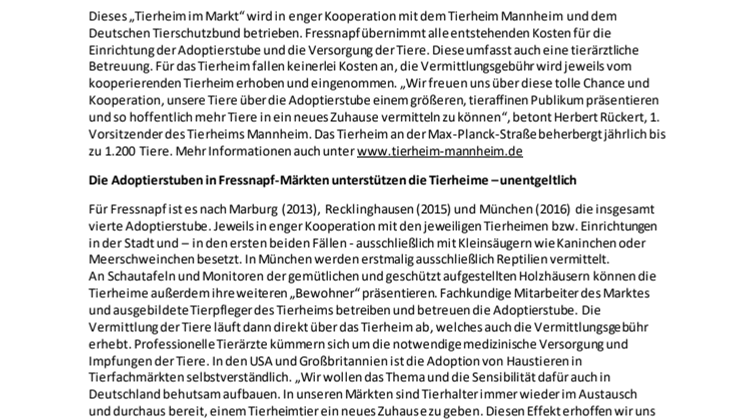 Meilenstein für die Tiervermittlung – Tierheim Mannheim mit „Adoptierstube“ 