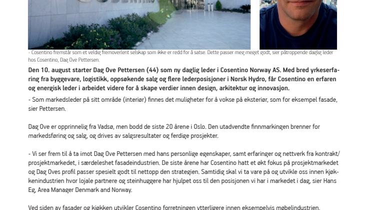 Dag Ove Pettersen ny daglig leder hos Cosentino