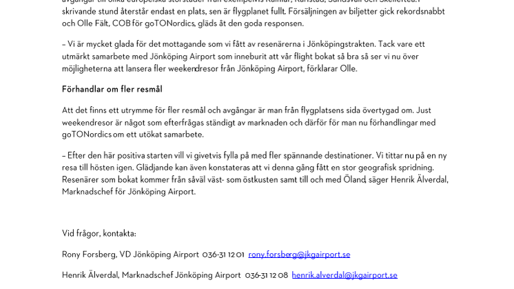 Succé för Krakow-flyg! Arrangören öppnar för fler resmål direkt från Jönköping.