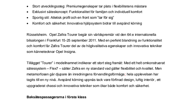 Nya Opel Zafira Tourer: En första klassens förvandlingskonstnär