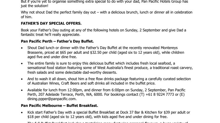 Make this Father’s Day one to remember with Pan Pacific Hotels Group 