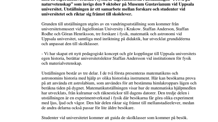 Prova på naturvetenskap på Museum Gustavianum 