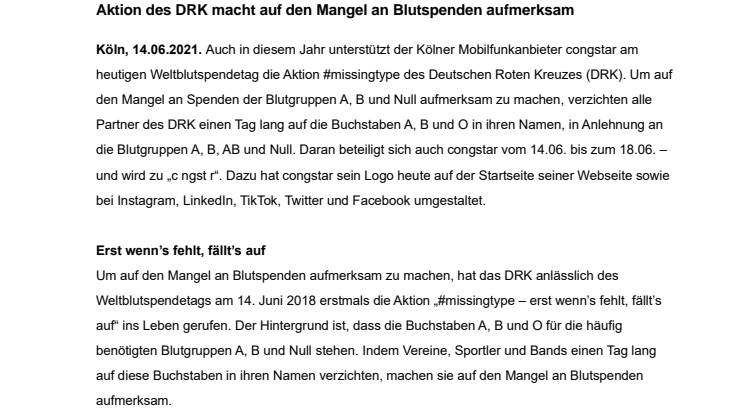 #missingtype: Am Weltblutspendetag wird congstar zu c_ngst_r