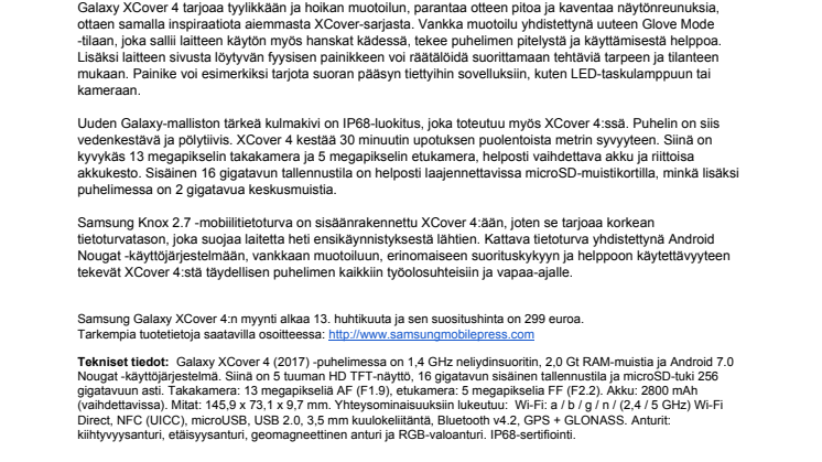 Samsung esittelee vankan ja tyylikkään XCover 4 -puhelimen