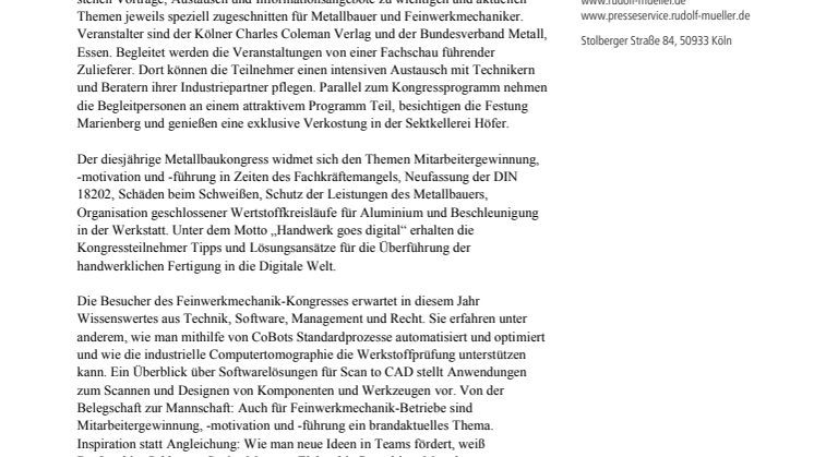 Metallbaukongress 2019 und Feinwerkmechanik-Kongress 2019 