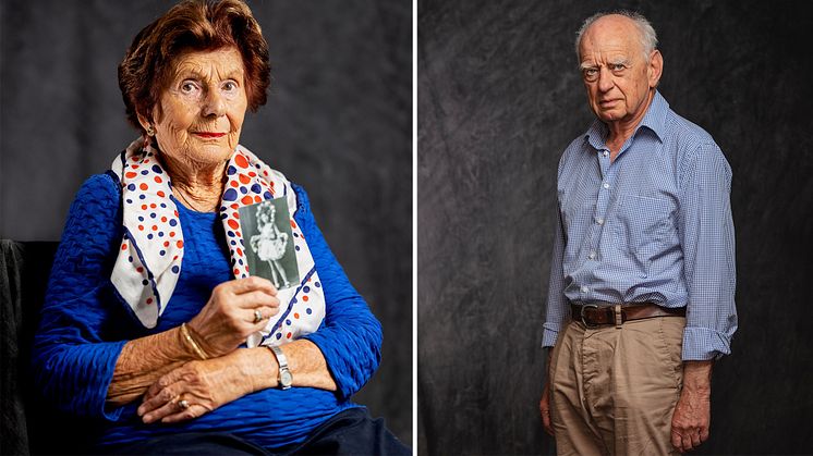 Livia Fränkel och Piotr Zettinger vittnar om upplevelser från Förintelsen i utställningen Fading Stories på stadsbiblioteket i Göteborg. Utställningen startar 20 september. Foto Sanna Sjöswärd.