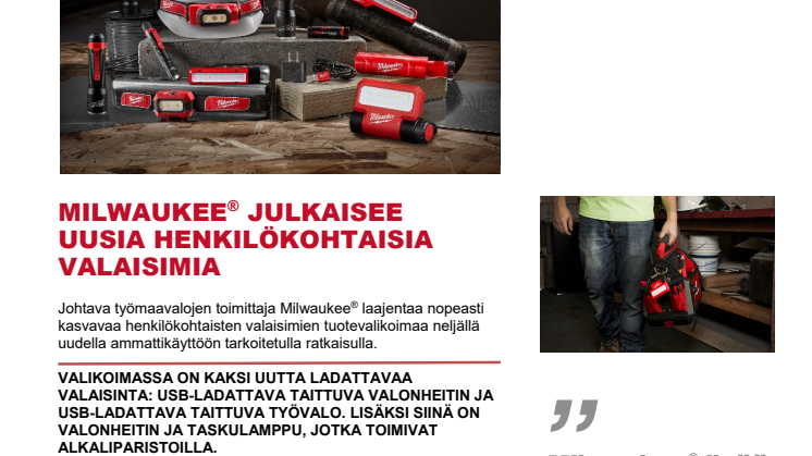 MILWAUKEE® JULKAISEE UUSIA HENKILÖKOHTAISIA VALAISIMIA