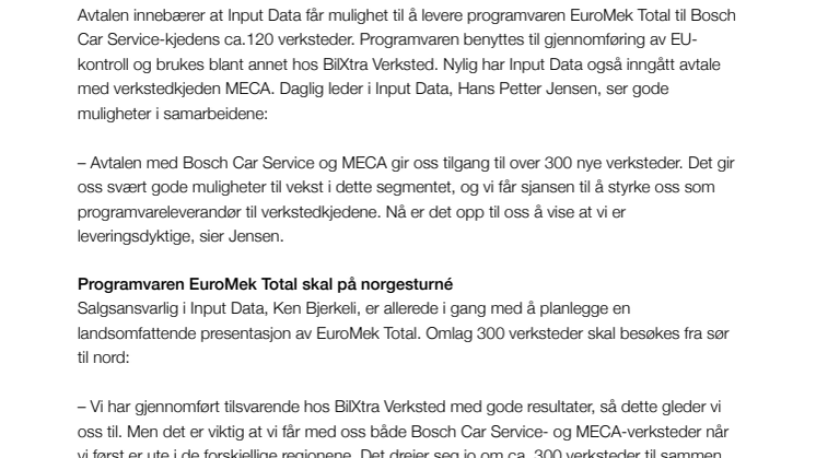 Input Data kunngjør samarbeidsavtale med Bosch Car Service