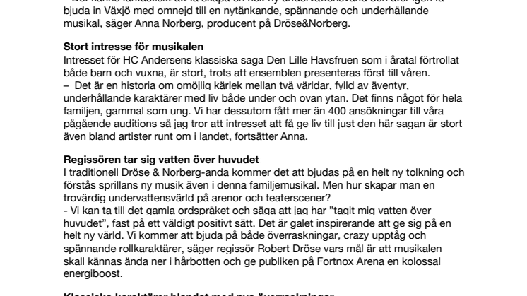 Efter succén Robin Hood the Musical: Nu kommer "Den Lilla Sjöjungfrun gästar Växjö"