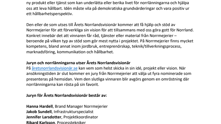 Bakgrundsfakta Årets Norrlandsvisionär