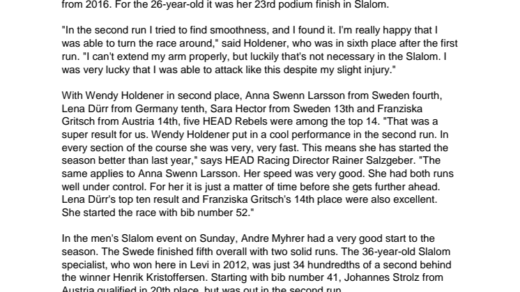 23rd podium finish for Wendy Holdener in Slalom