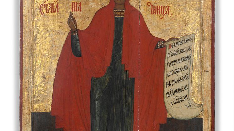 Et russisk ikon fra 15-1600-tallet, som blev erhvervet af af den norske handelsattaché Richard Zeiner-Henriksen (1878-1965), mens han boede i Rusland 1922-1931. Hammerslag i november 2019: 650.000 kr.