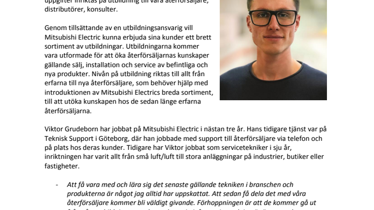 Mitsubishi Electric tillsätter utbildningsansvarig 