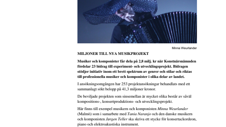 Miljoner till nya musikprojekt