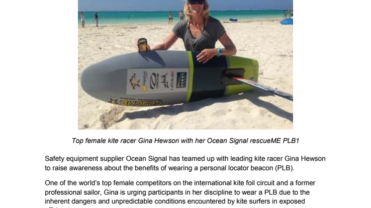 Ocean Signal Teams Up with Kite Racer Gina Hewson to Highlight Importance of Wearing a PLB