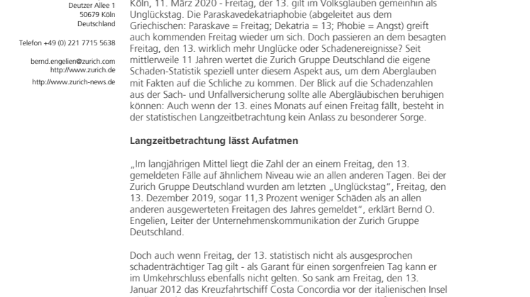 Statistik gibt Entwarnung: Freitag, der 13. ist kein Unglückstag 