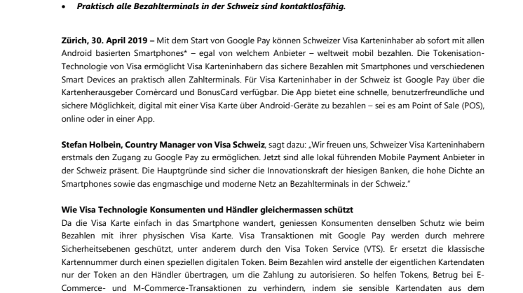 Google Pay – jetzt für Schweizer Visa Karteninhaber verfügbar