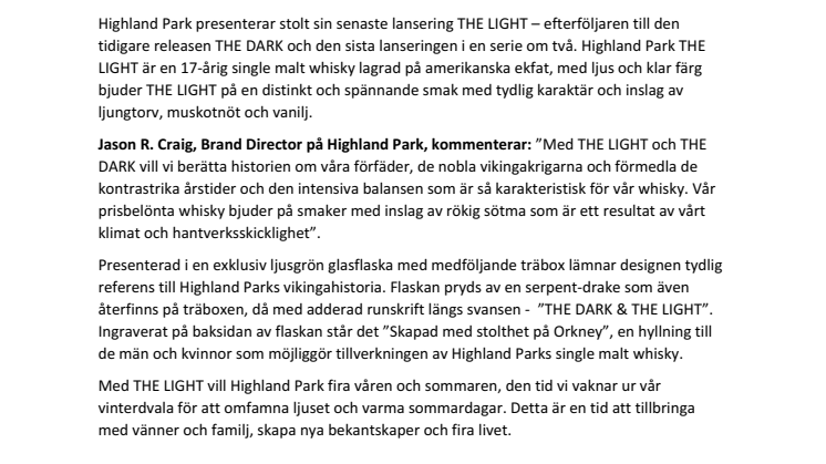 Highland Park introducerar THE LIGHT 