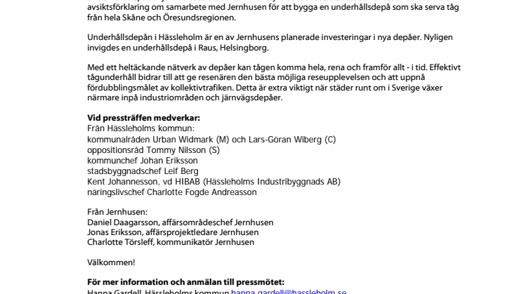 Pressinbjudan: Placeringsförslag för Hässleholms nya underhållsdepå