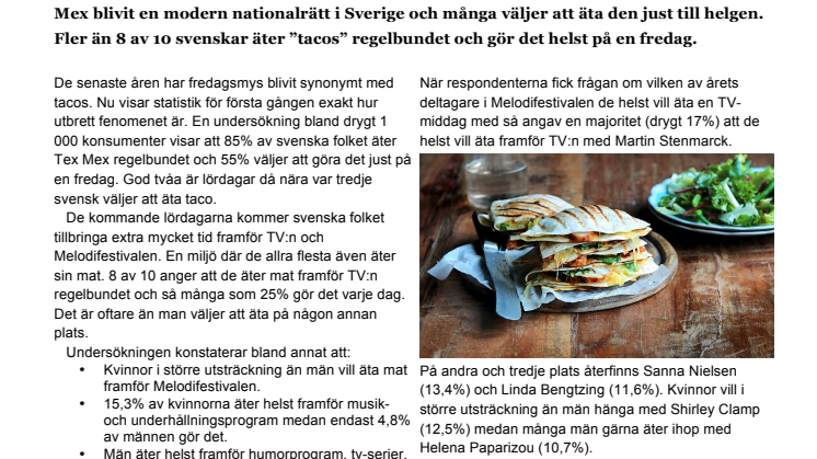 På fredag äter varannan svensk Tex Mex - många drömmer om TV-middag med Martin Stenmarck 