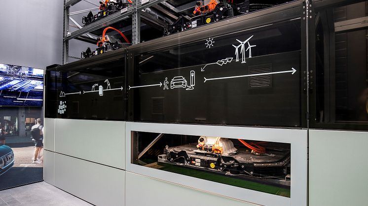 Audi batterilager af brugte bilbatterier på EUREF-Campus i Berlin