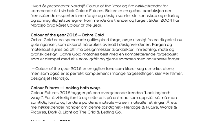 Nordsjö presenterer Colour of the year 2016 – Ochre Gold