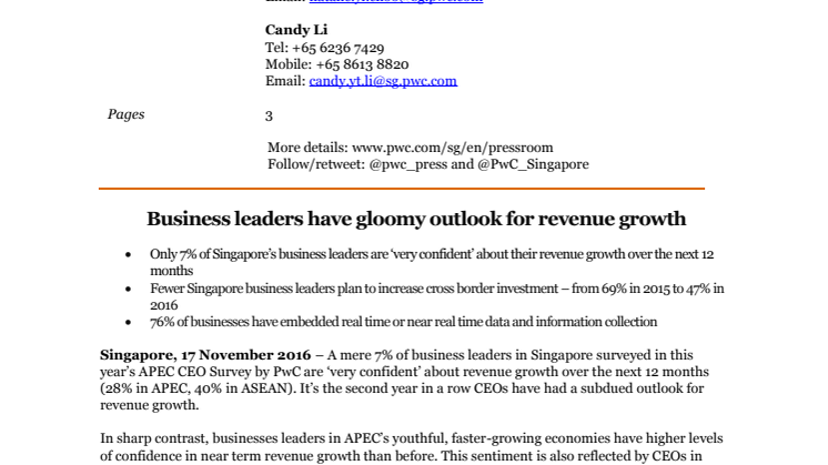 Business leaders have gloomy outlook for revenue growth