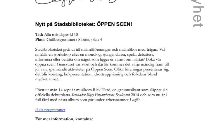 ÖPPEN SCEN på Stadsbiblioteket!