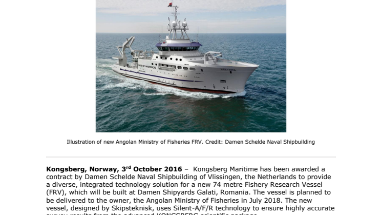 Kongsberg Maritime: KONGSBERG Integrated Delivery for the New Angolan Research Vessel
