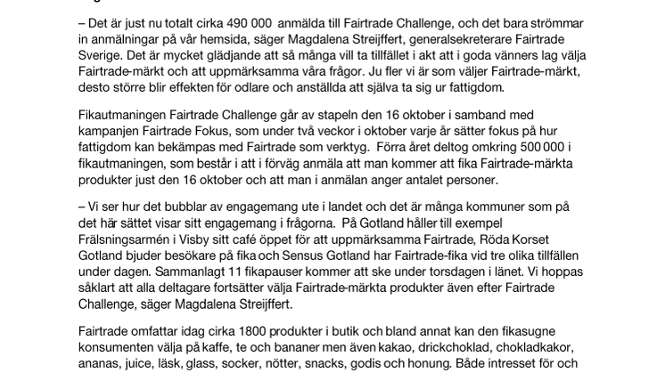 Över 2000 gotlänningar fikar Fairtrade på torsdag