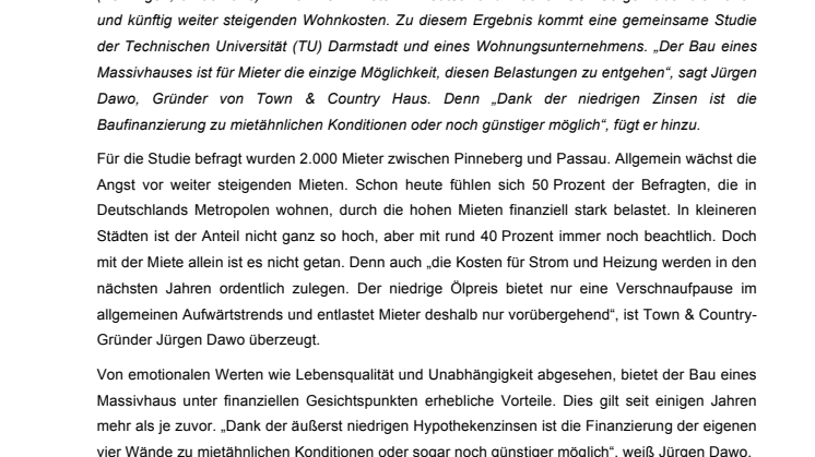 Town & Country - Verbrauchertipp: Mit eingesparter Miete Massivhaus finanzieren