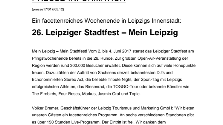 Programm zum 26. Leipziger Stadtfest 