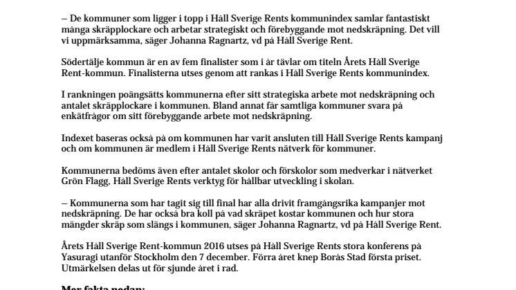 Södertälje kan bli Årets Håll Sverige Rent-kommun